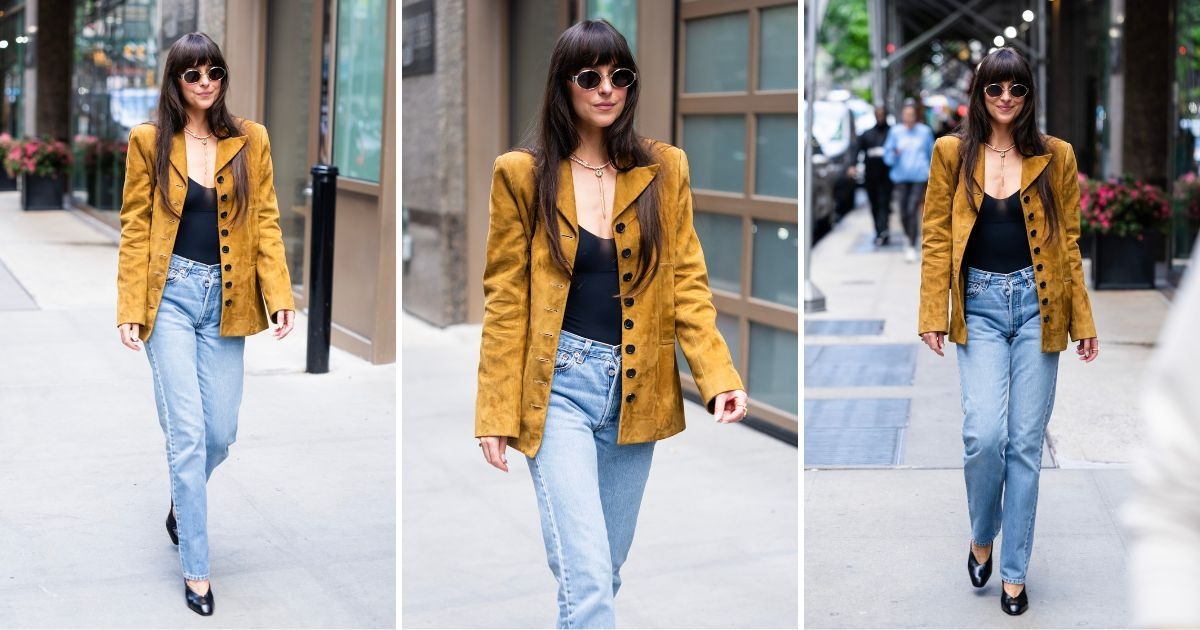 Dakota Johnson's Latest Chic Off-Duty Look is Proof that Suede Jackets are for Summer, Too