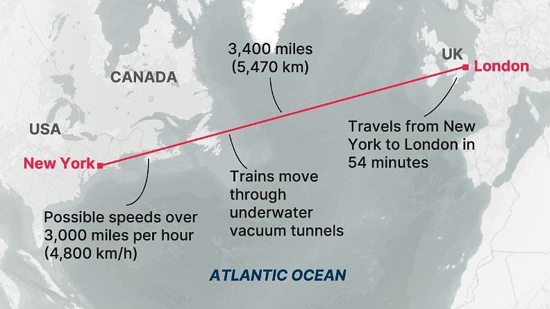 Предлагаемый туннель стоимостью 19 000 000 000 000 долларов позволит вам добраться из Лондона в Нью-Йорк за 54 минуты