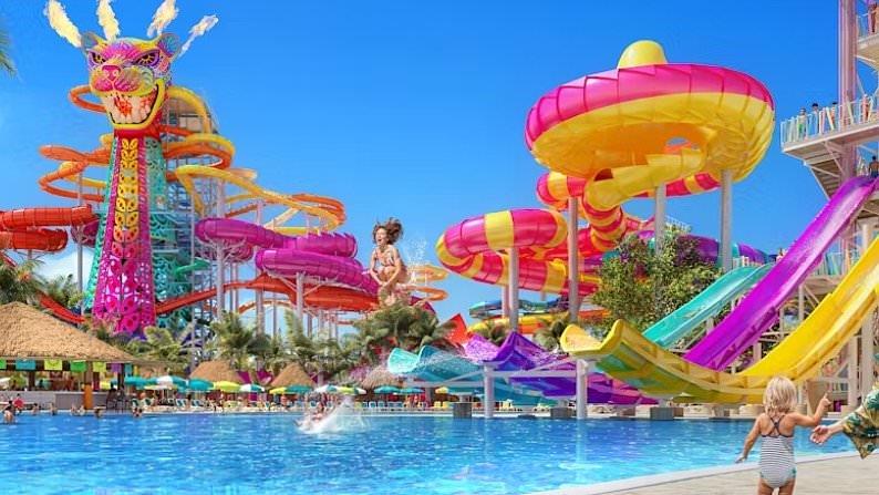 Royal Caribbean presenta un resort para pasajeros de cruceros que ofrece un "día de playa perfecto", con el río lento más largo del mundo y el tobogán acuático más alto de Estados Unidos.