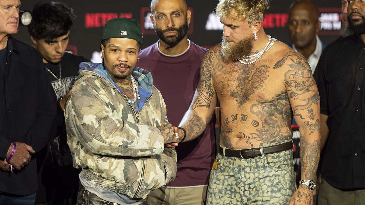 Dave Portnoy slams Jake Paul's latest 'clown show' as he towers over Gervonta Davis at NYC launch event