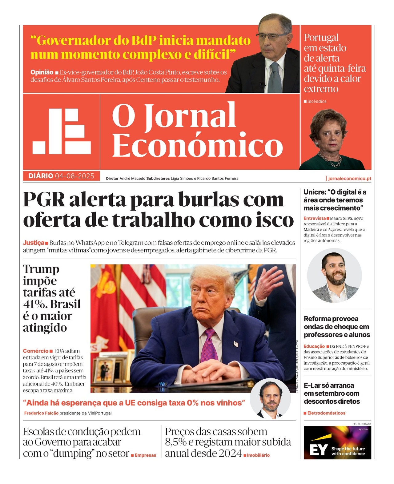 De voorpagina van het Jornal Económico van 4 augustus