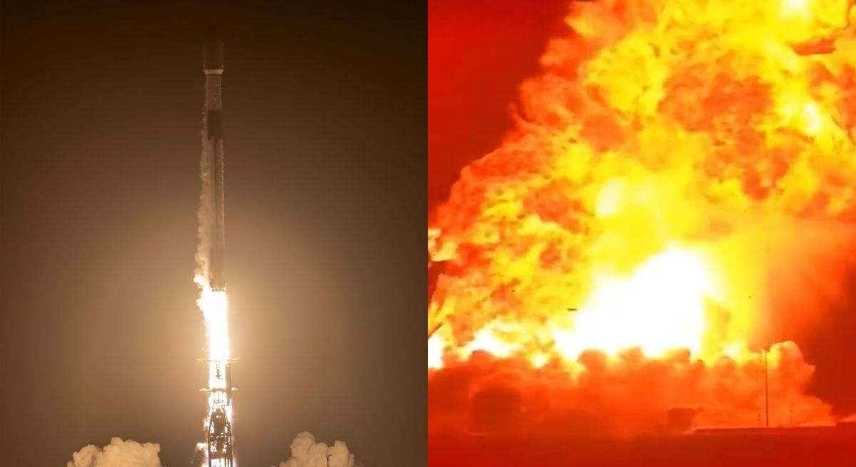 Das wiederverwendbare Raumschiff von Elon Musk explodiert auf der Erde und erzeugt einen gewaltigen Feuerball.