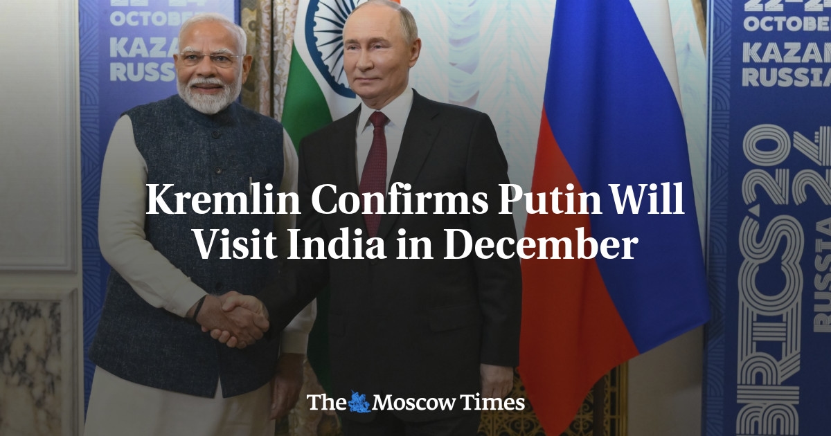 Kremlin bevestigt dat Poetin in december India zal bezoeken