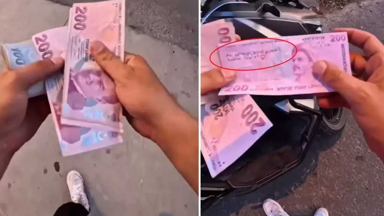 Kurier weiß nicht, was er tun soll, nachdem er gelesen hat, was auf dem Falschgeld steht