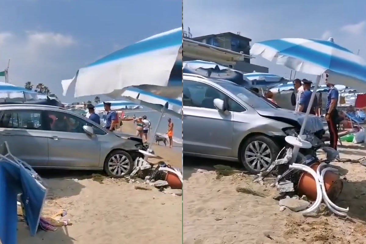 Alba Adriatica, auto botst op badgasten op het strand: 4 gewonden. VIDEO