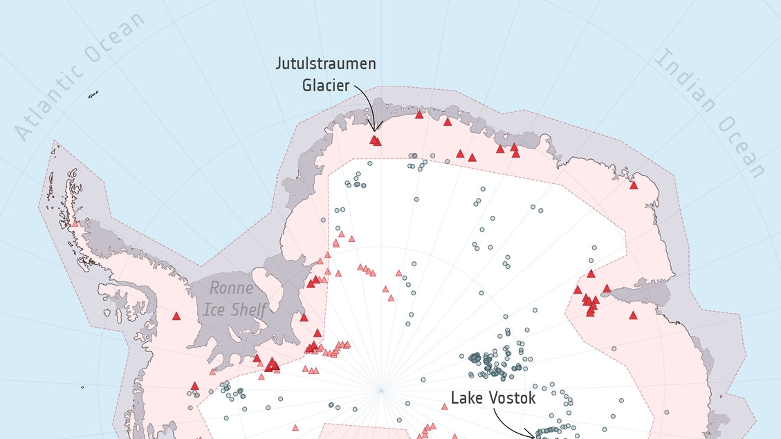 85 nieuwe meren ontdekt onder het ijs van Antarctica.