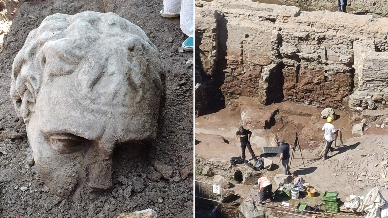 Arqueologia, uma antiga cabeça de mármore emerge das escavações do Fórum de Trajano