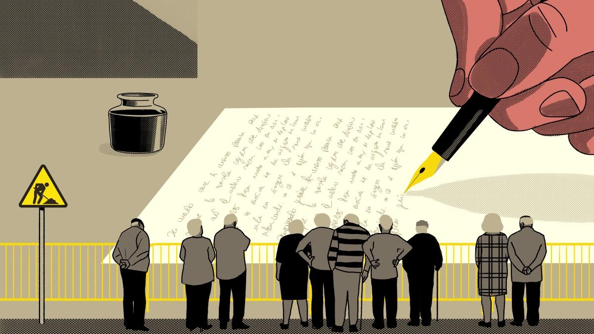 Young people come to the elderly